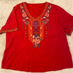Red Embellished Short Sleeve Blouse